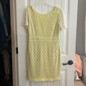 Yellow/lime w/White embroidered overlay dress